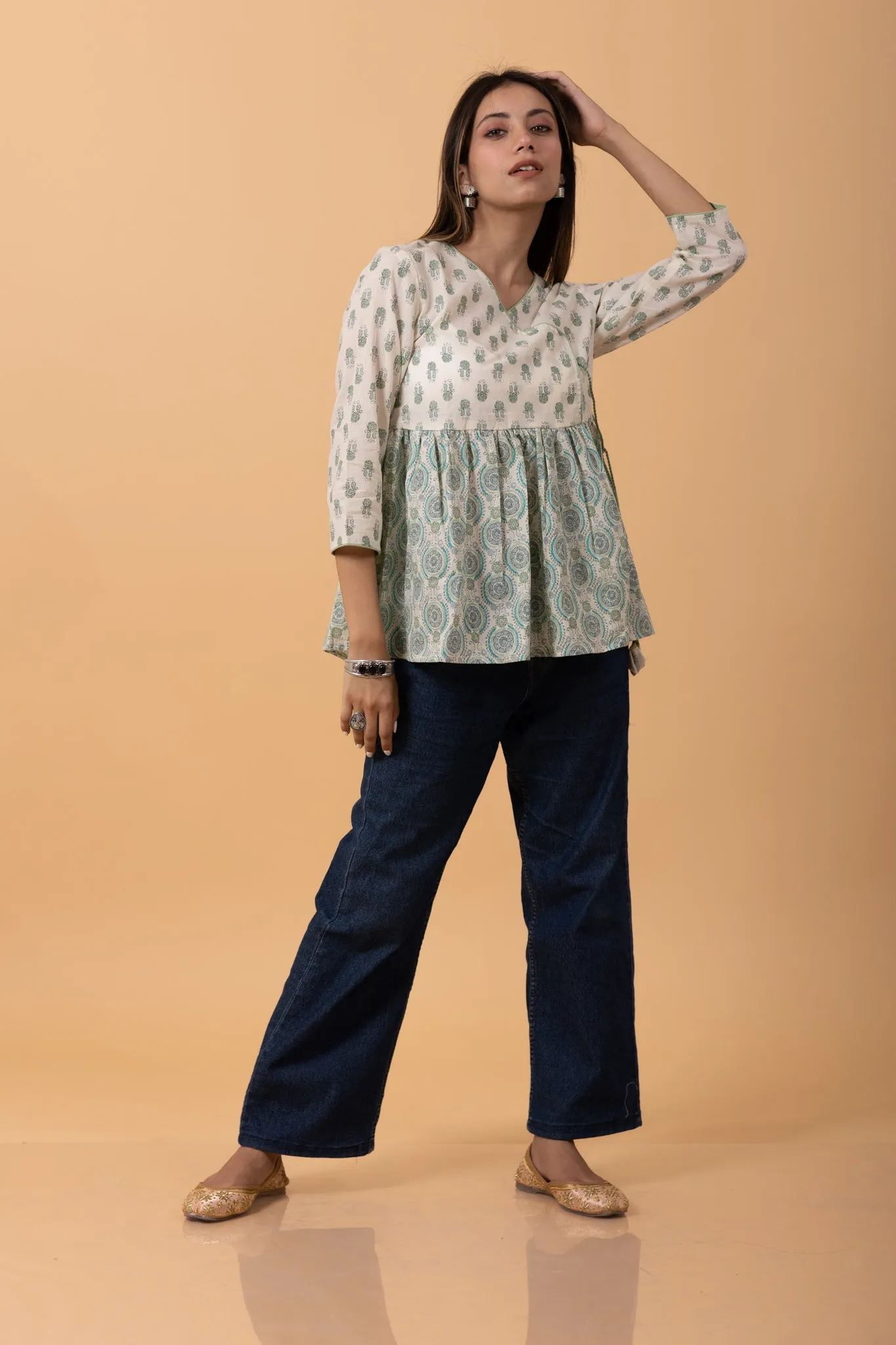 100% cotton Aangrakha Style Short cotton Kurti Top