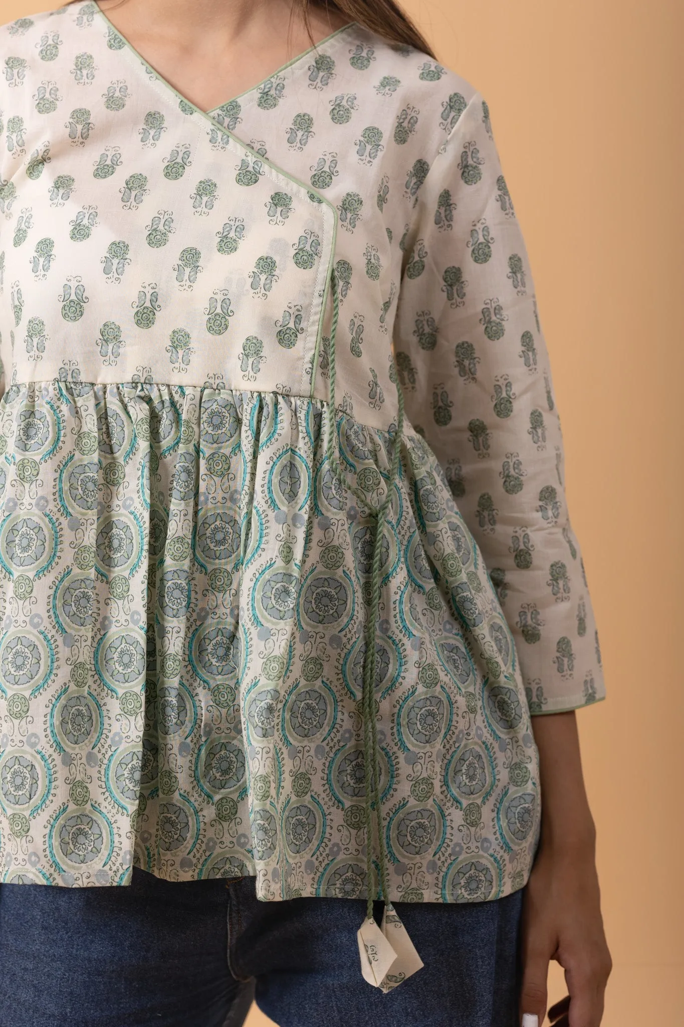 100% cotton Aangrakha Style Short cotton Kurti Top