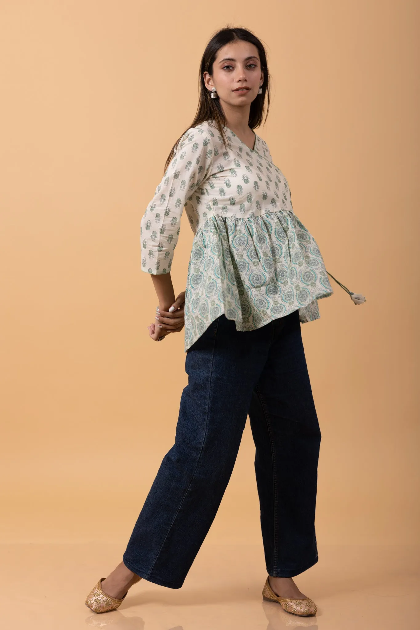 100% cotton Aangrakha Style Short cotton Kurti Top