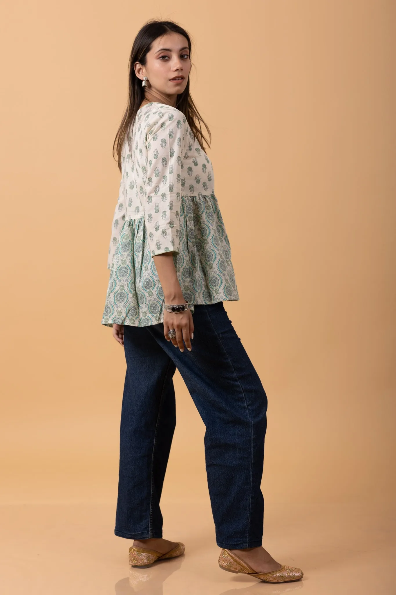 100% cotton Aangrakha Style Short cotton Kurti Top