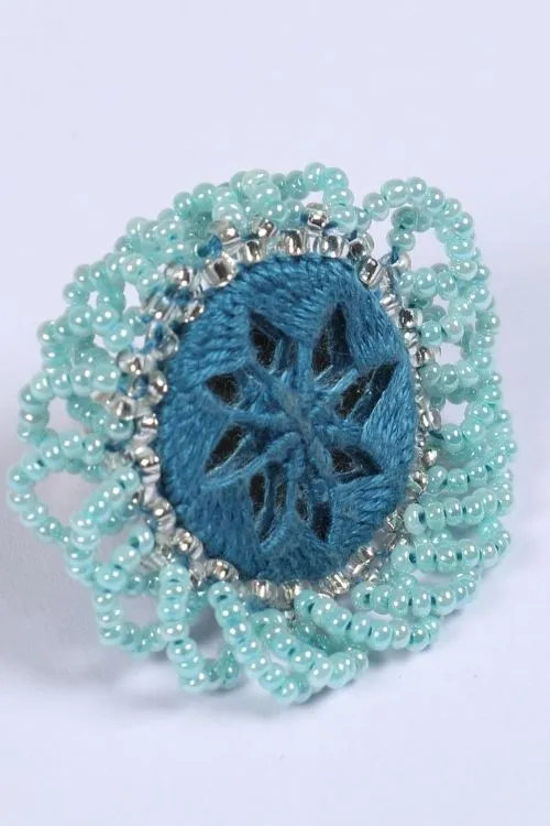 Antarang-  Aasmani (Blue) Bead Jumki Ring,  100% Cotton. Hand Made By Divyang Rural Women.