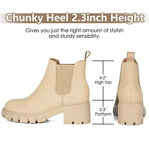 Athlefit Women's Chelsea Boots Fashion Lug Sole Chunky Heel Slip on Elastic Ankle Black Booties Size 11