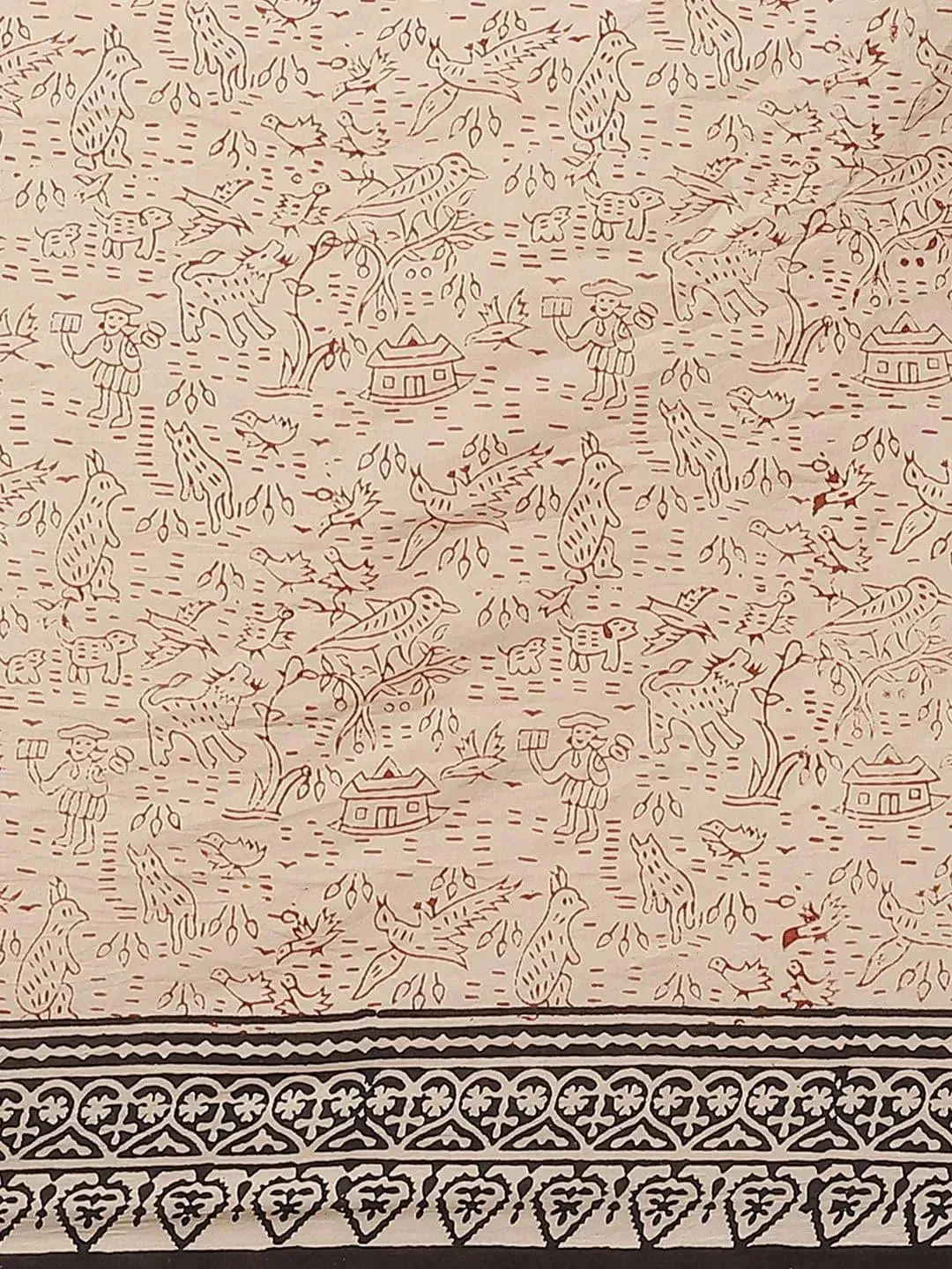 Beige Printed Cotton Saree