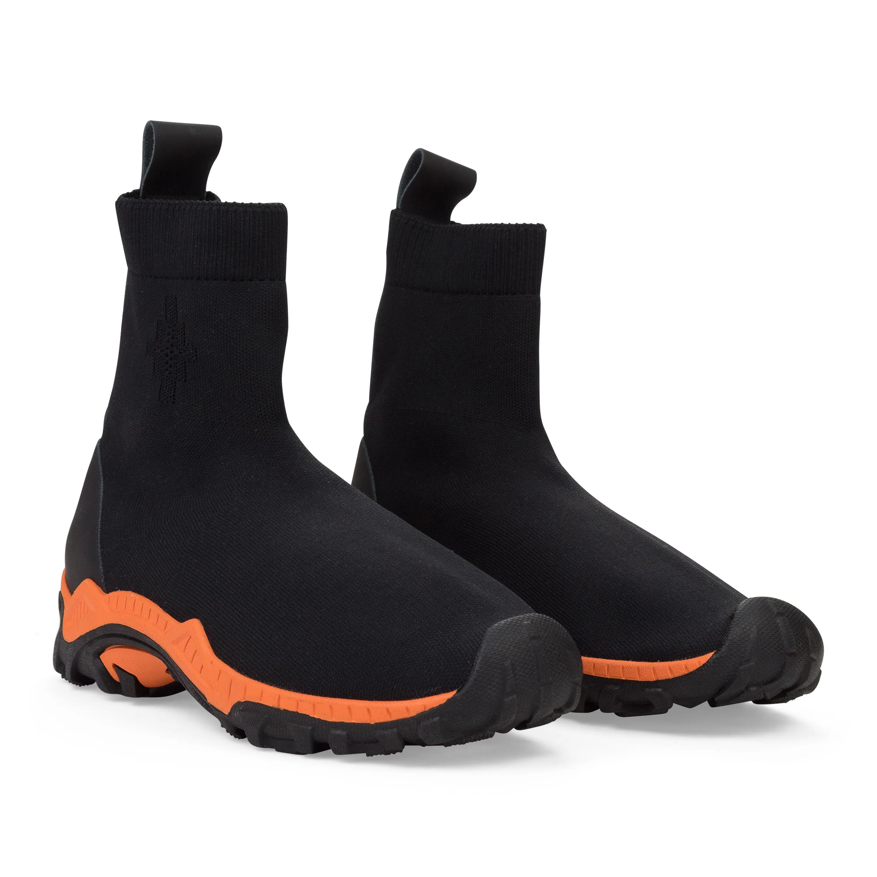 BLACK/ORANGE FLYKNIT BOOTS