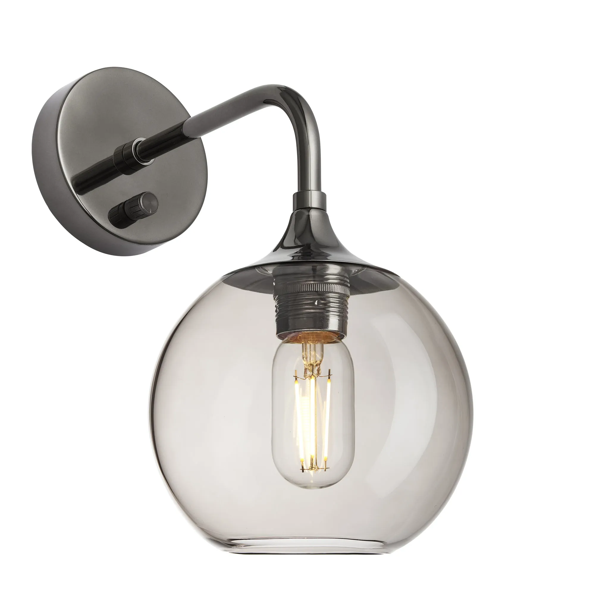 Chelsea Smoked Glass Globe Wall Light - 7 Inch - Mocha