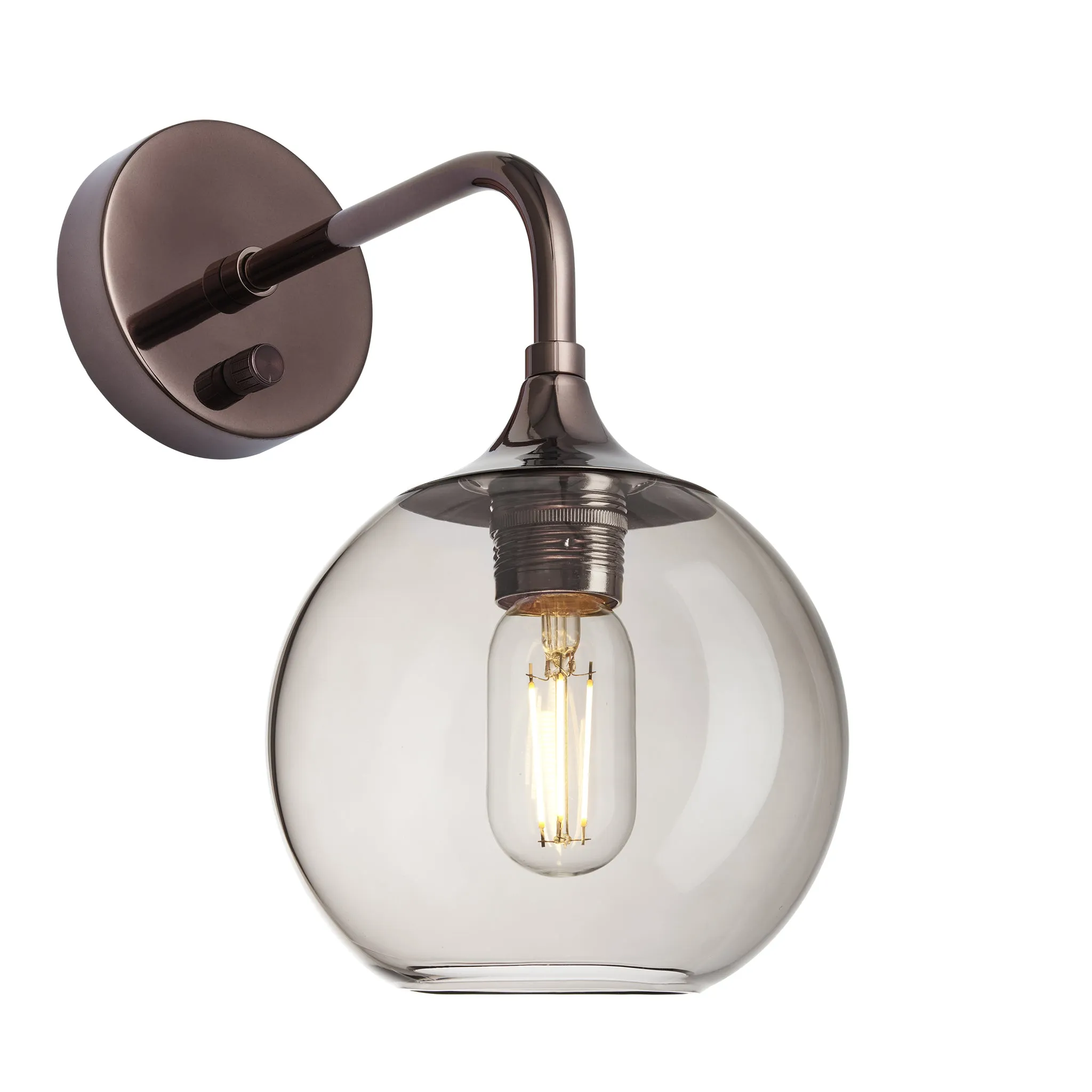 Chelsea Smoked Glass Globe Wall Light - 7 Inch - Mocha