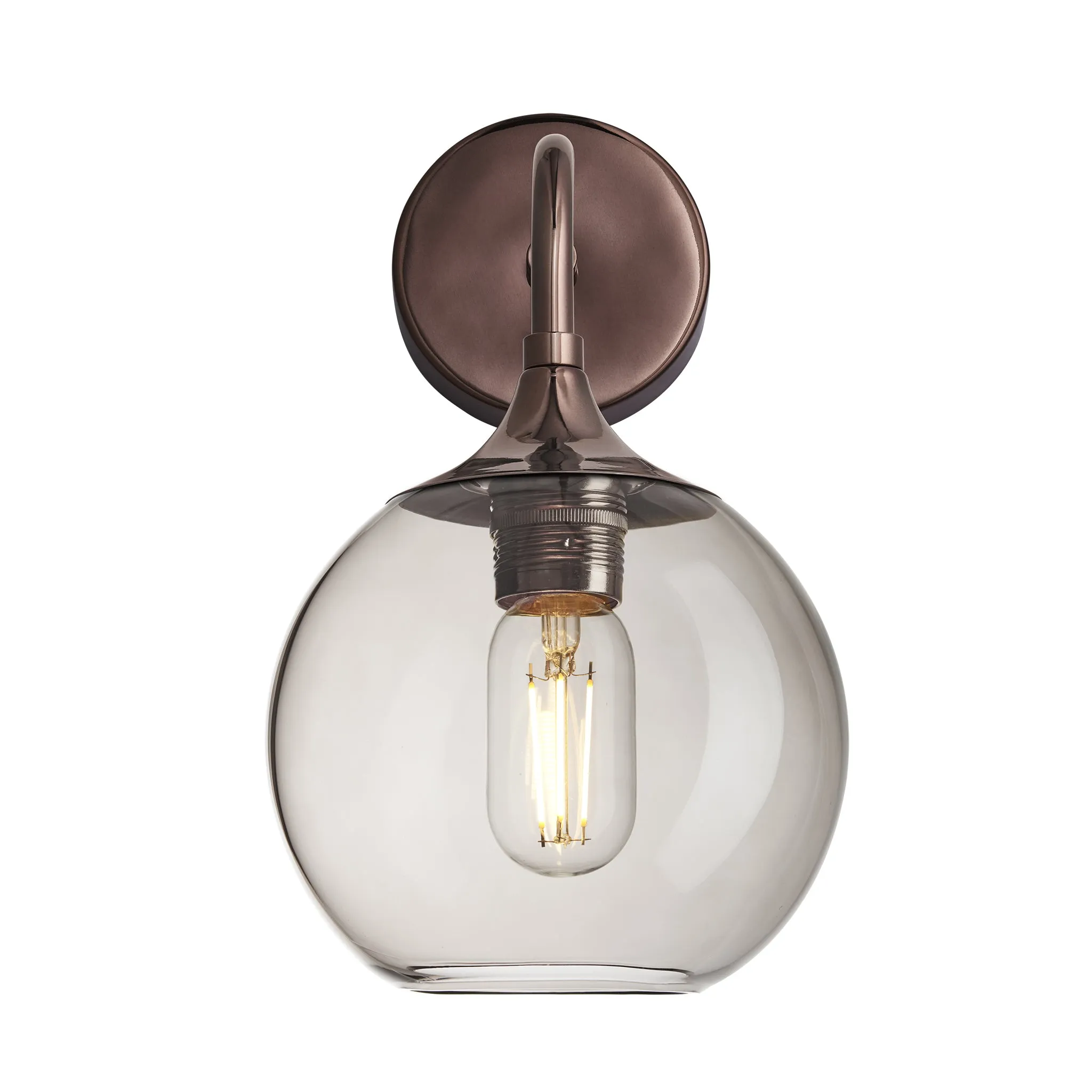 Chelsea Smoked Glass Globe Wall Light - 7 Inch - Mocha