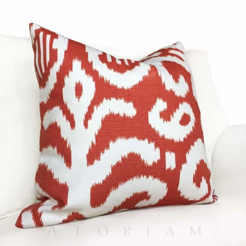 (CLEARANCE) Suburban Home Rust Orange White Ikat Southwest Tribal Abstract Motif Pillow Cover