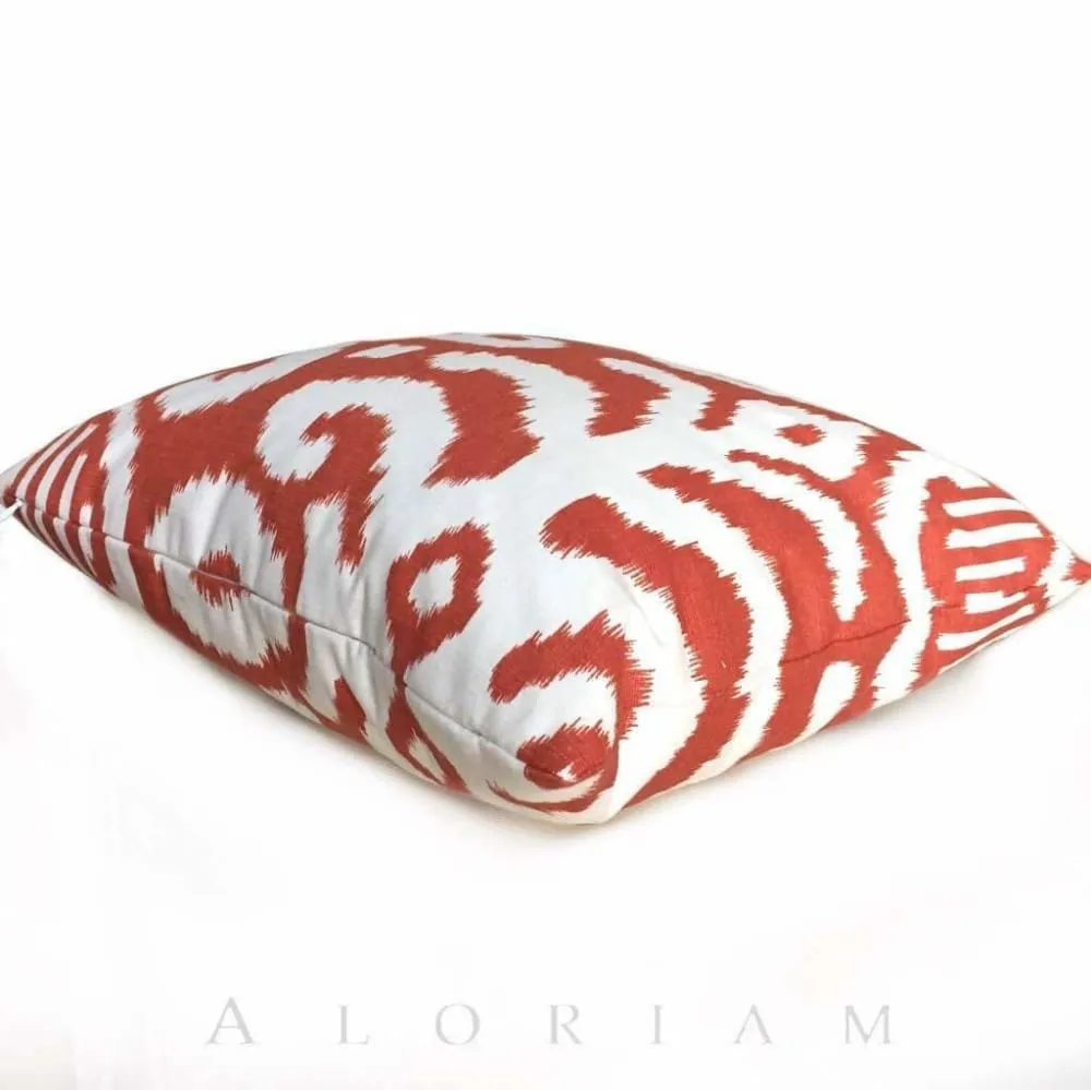 (CLEARANCE) Suburban Home Rust Orange White Ikat Southwest Tribal Abstract Motif Pillow Cover