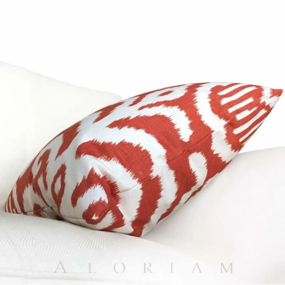 (CLEARANCE) Suburban Home Rust Orange White Ikat Southwest Tribal Abstract Motif Pillow Cover