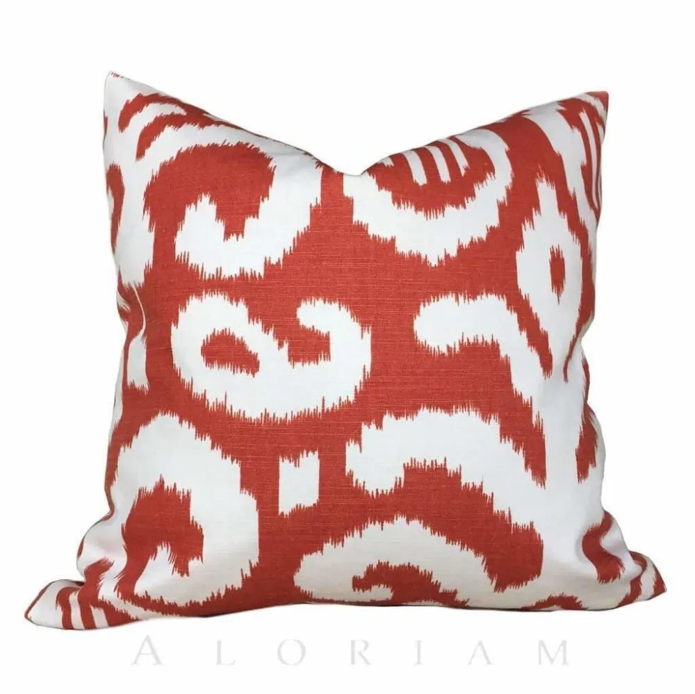 (CLEARANCE) Suburban Home Rust Orange White Ikat Southwest Tribal Abstract Motif Pillow Cover