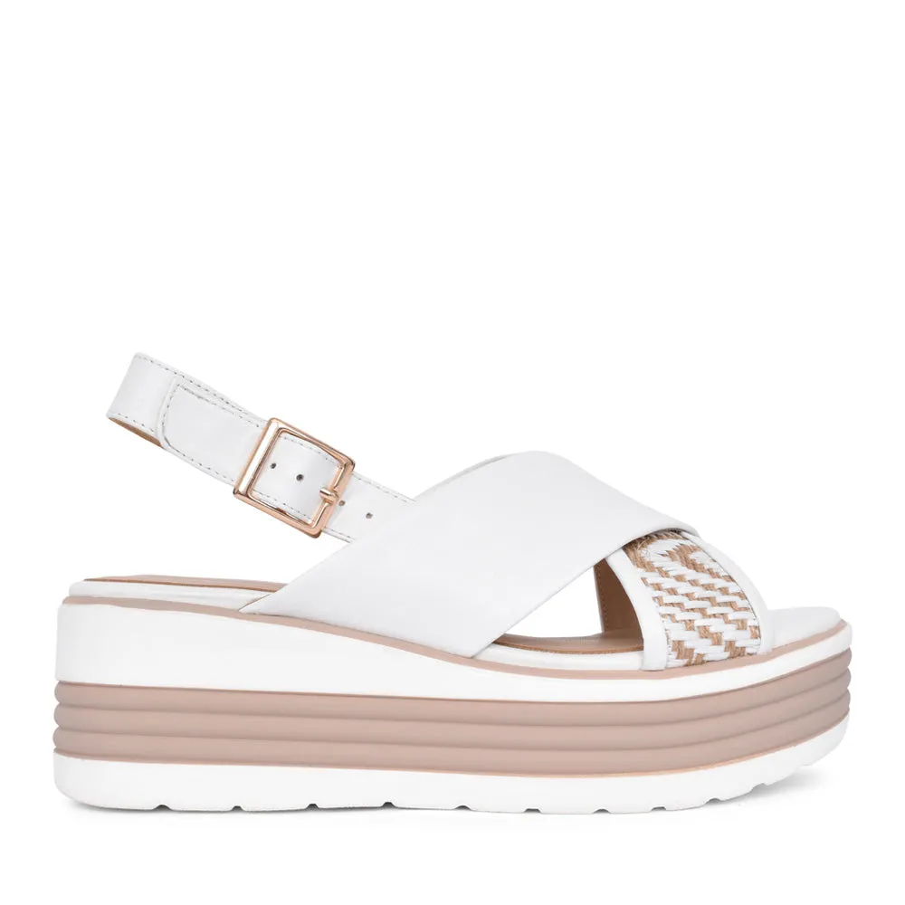 Cross Strap Wedge Sandal - White