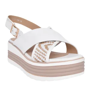 Cross Strap Wedge Sandal - White
