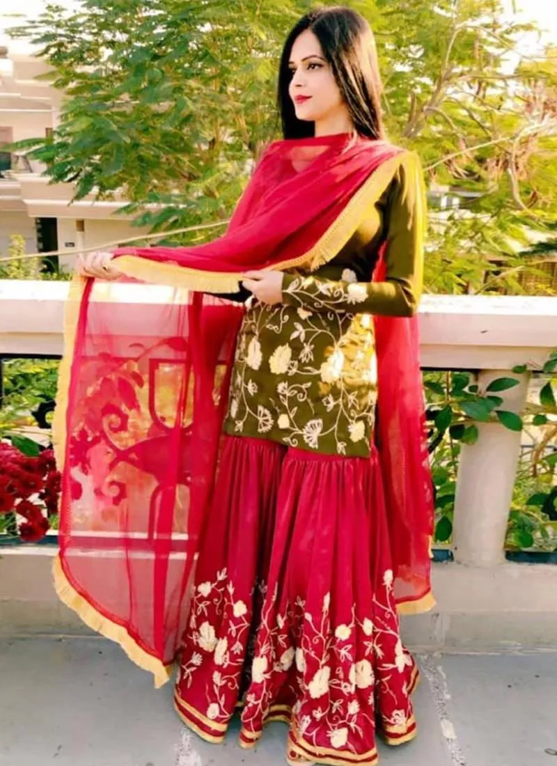 Delightful Green Georgete Sharara Suit