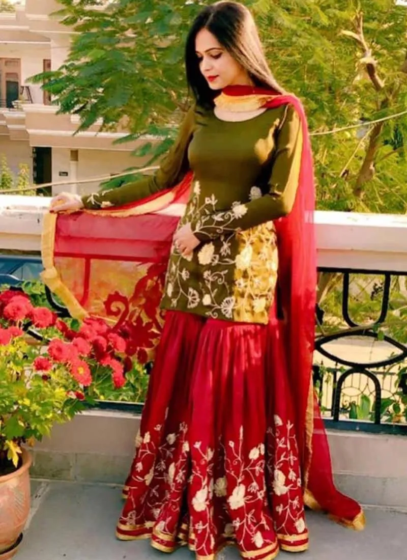 Delightful Green Georgete Sharara Suit