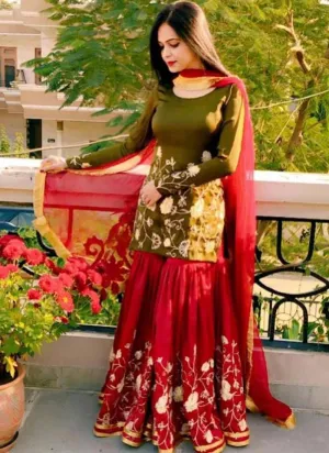 Delightful Green Georgete Sharara Suit