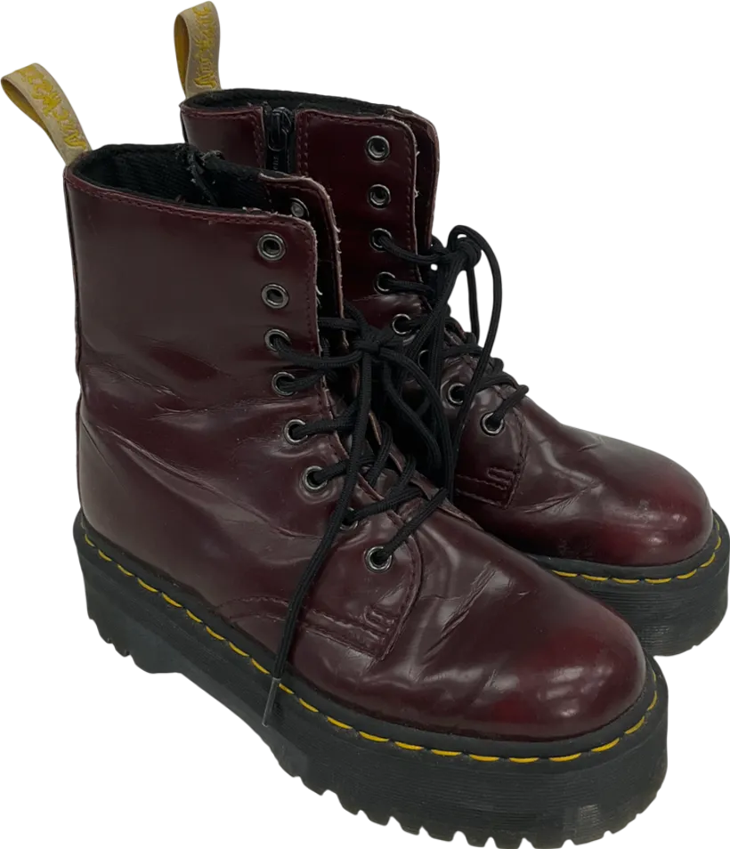 Dr Martens Red Smooth Leather Lace Up Boots In Burgundy UK 4 EU 37 👠