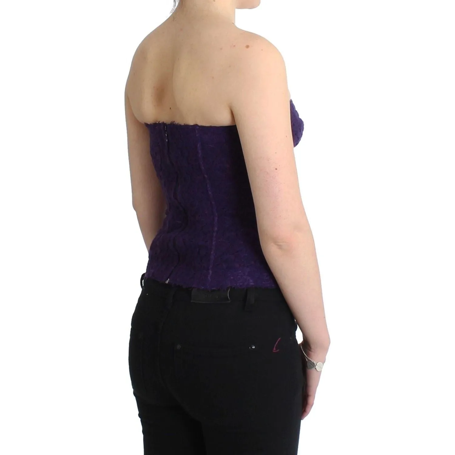 Ermanno Scervino Purple Lace Silk Blend Bustier Corset