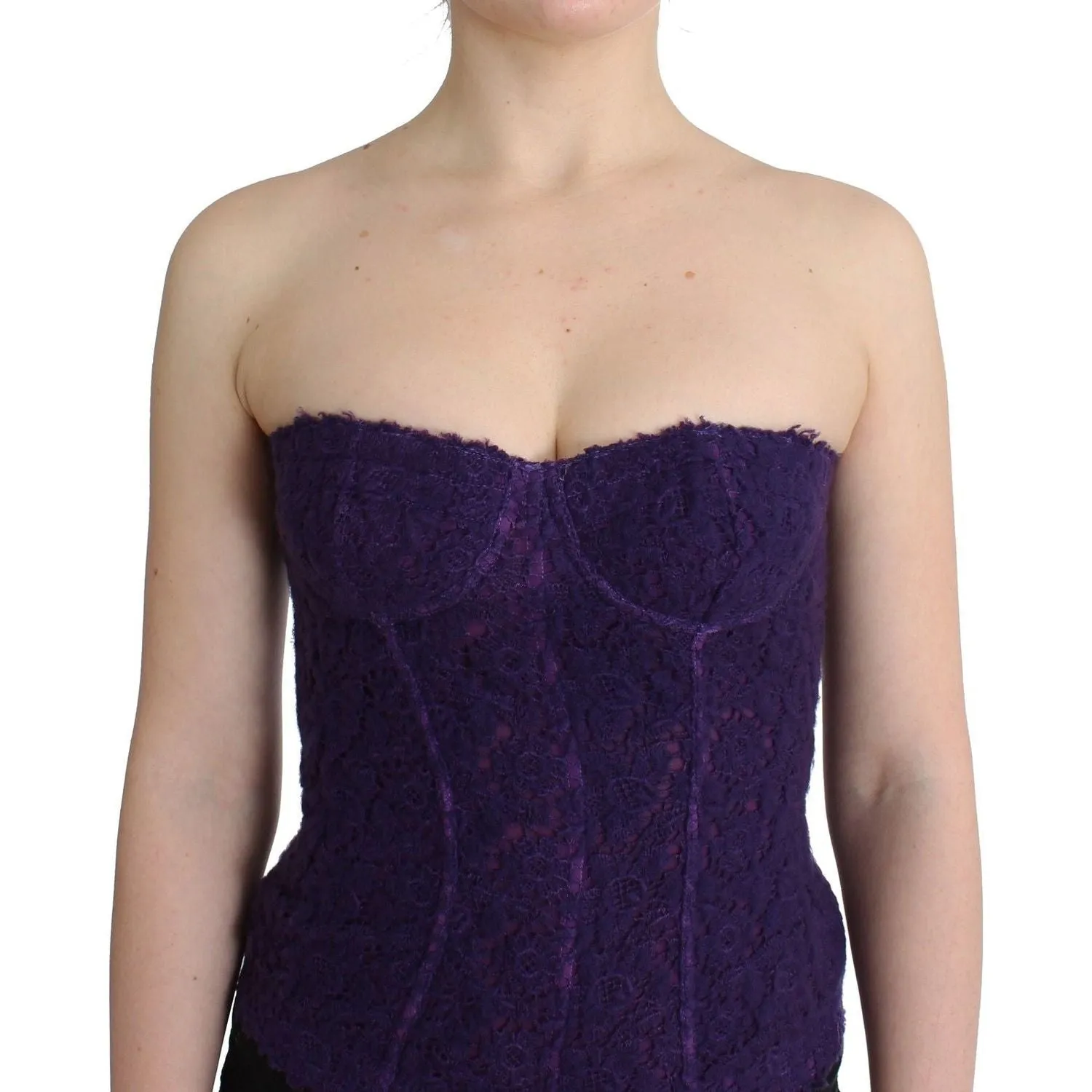 Ermanno Scervino Purple Lace Silk Blend Bustier Corset