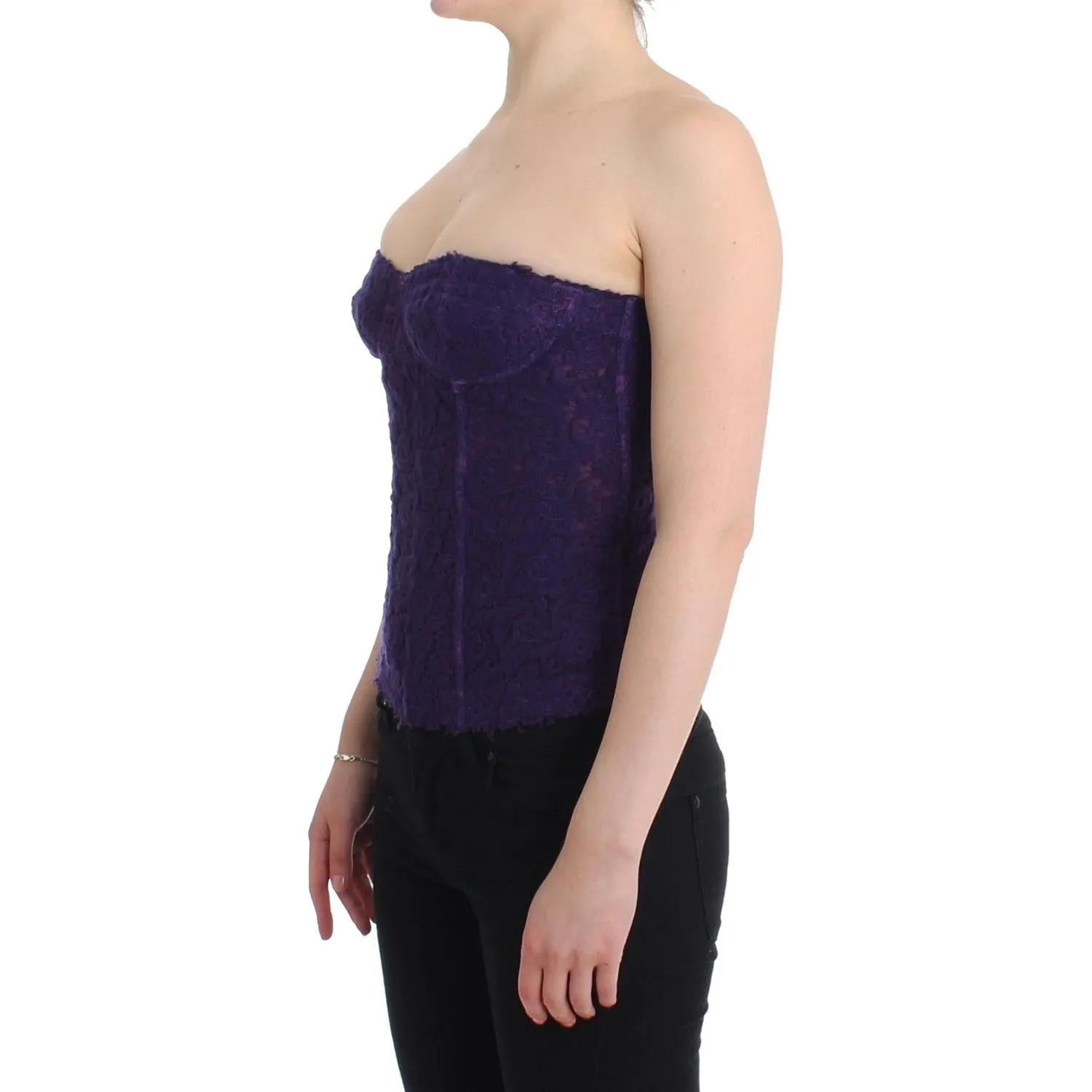 Ermanno Scervino Purple Lace Silk Blend Bustier Corset