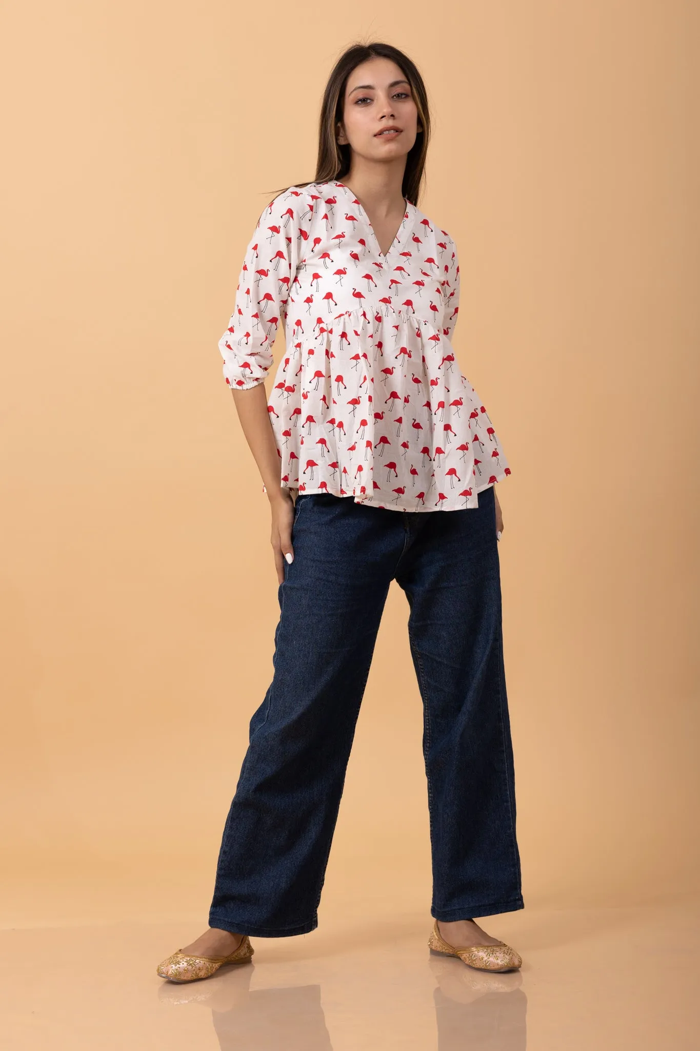 Flamingo Cotton Short Kurti/ Peplum top