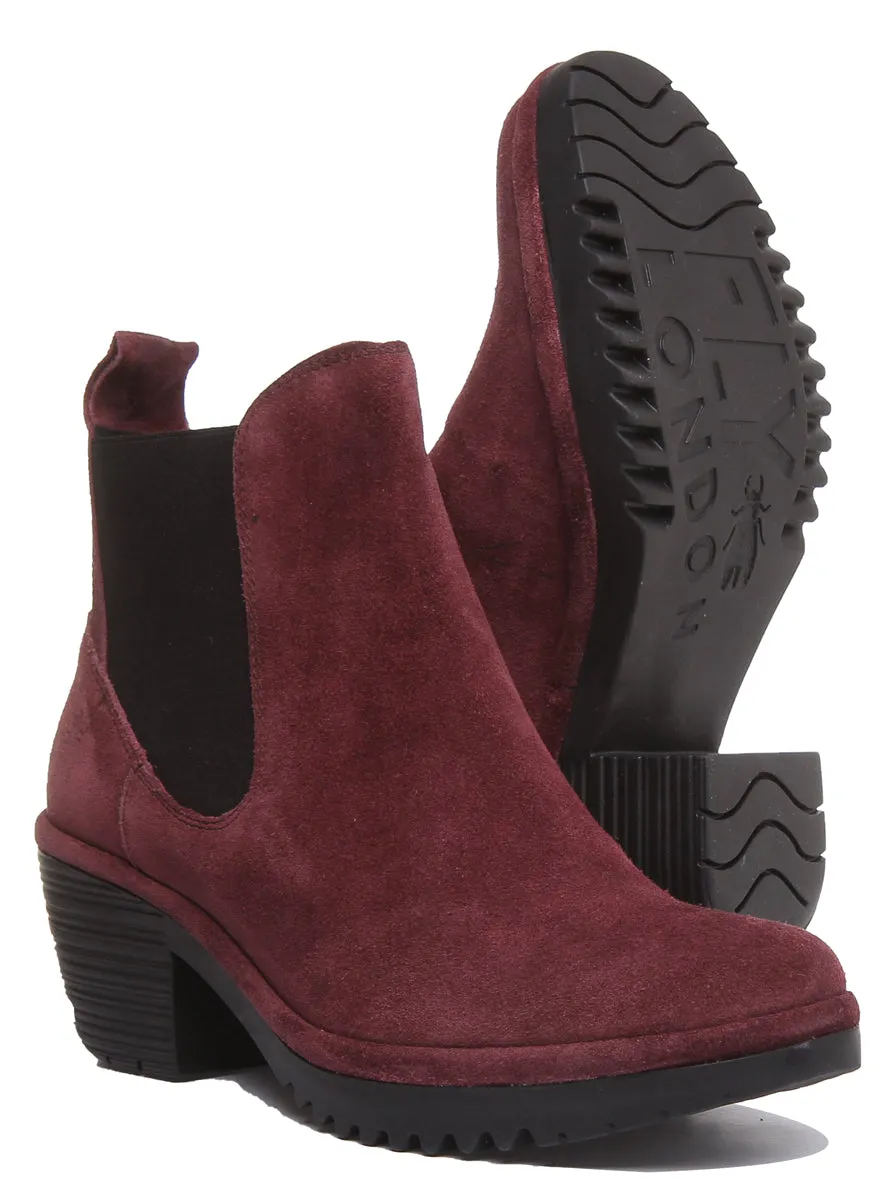 Fly London Wasp243 Block Heel Chelsea Boots In Wine For Women