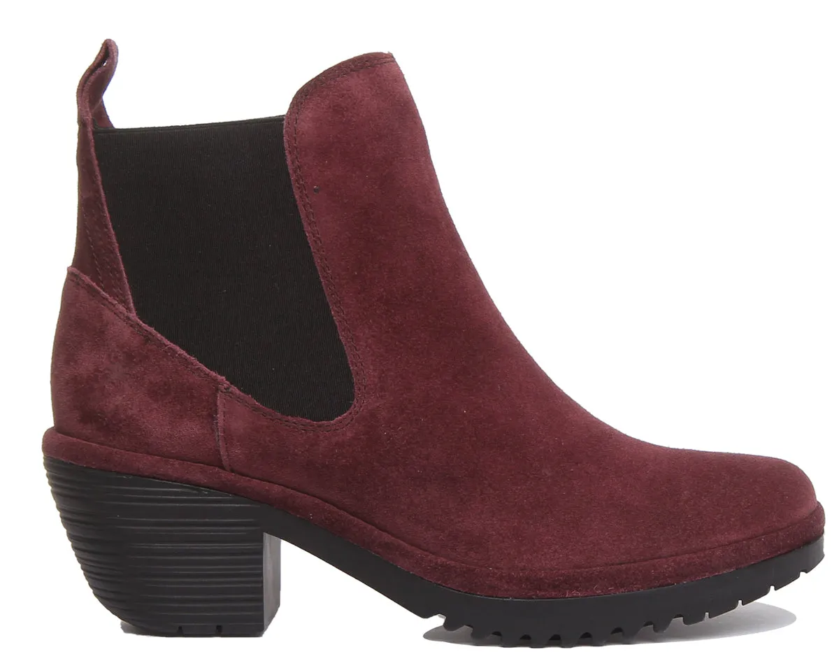 Fly London Wasp243 Block Heel Chelsea Boots In Wine For Women