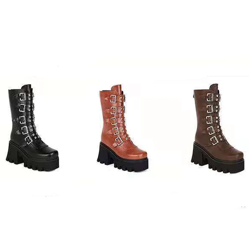 Funki Buys | Boots | Women's Chunky Mid-Calf Buckle Boot