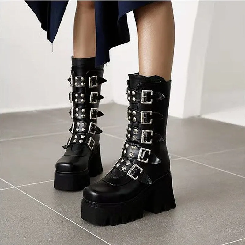 Funki Buys | Boots | Women's Chunky Mid-Calf Buckle Boot