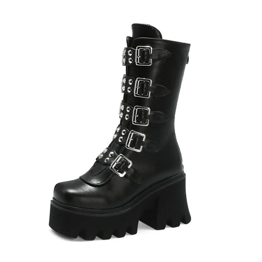 Funki Buys | Boots | Women's Chunky Mid-Calf Buckle Boot