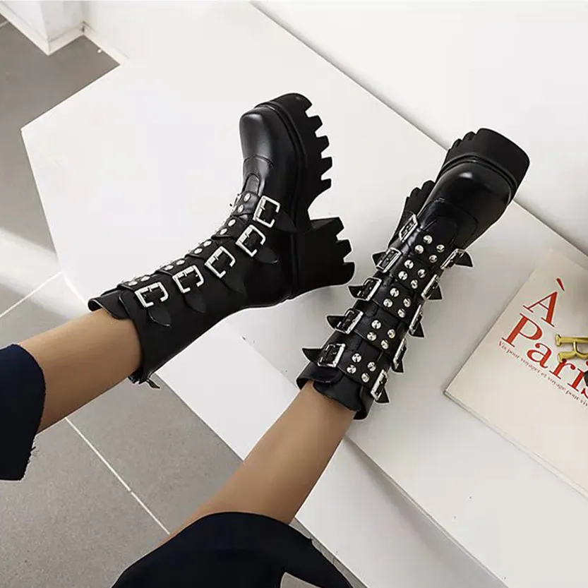 Funki Buys | Boots | Women's Chunky Mid-Calf Buckle Boot