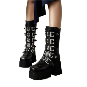 Funki Buys | Boots | Women's Chunky Mid-Calf Buckle Boot