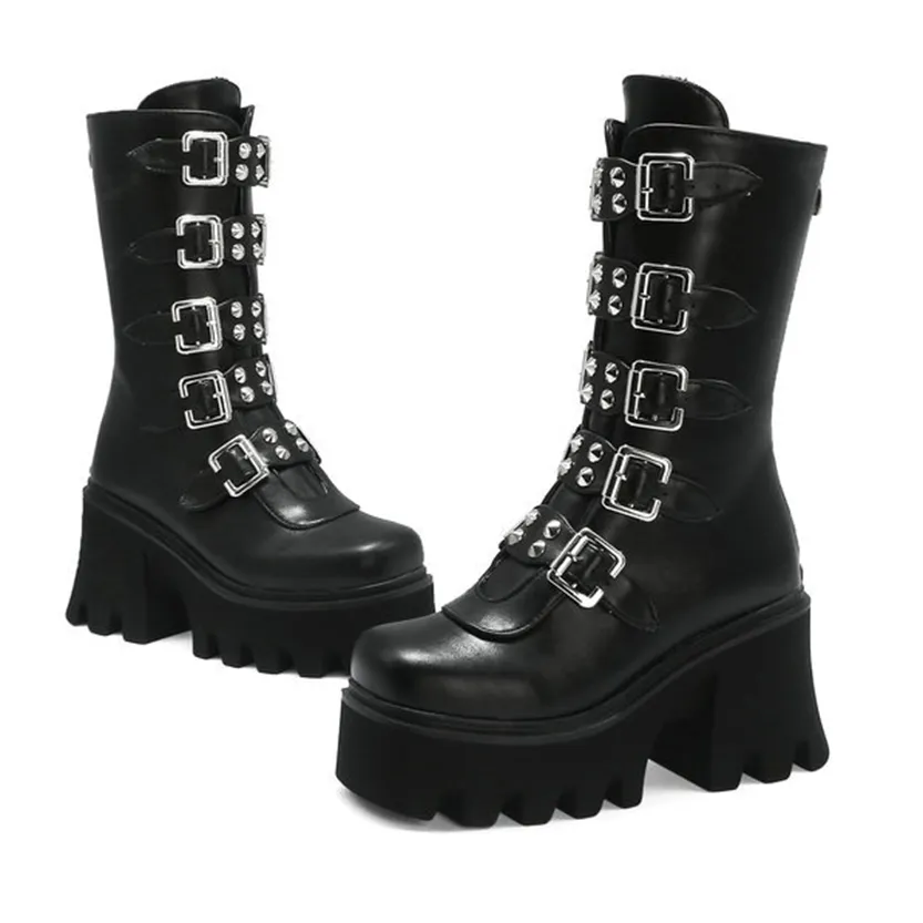 Funki Buys | Boots | Women's Chunky Mid-Calf Buckle Boot