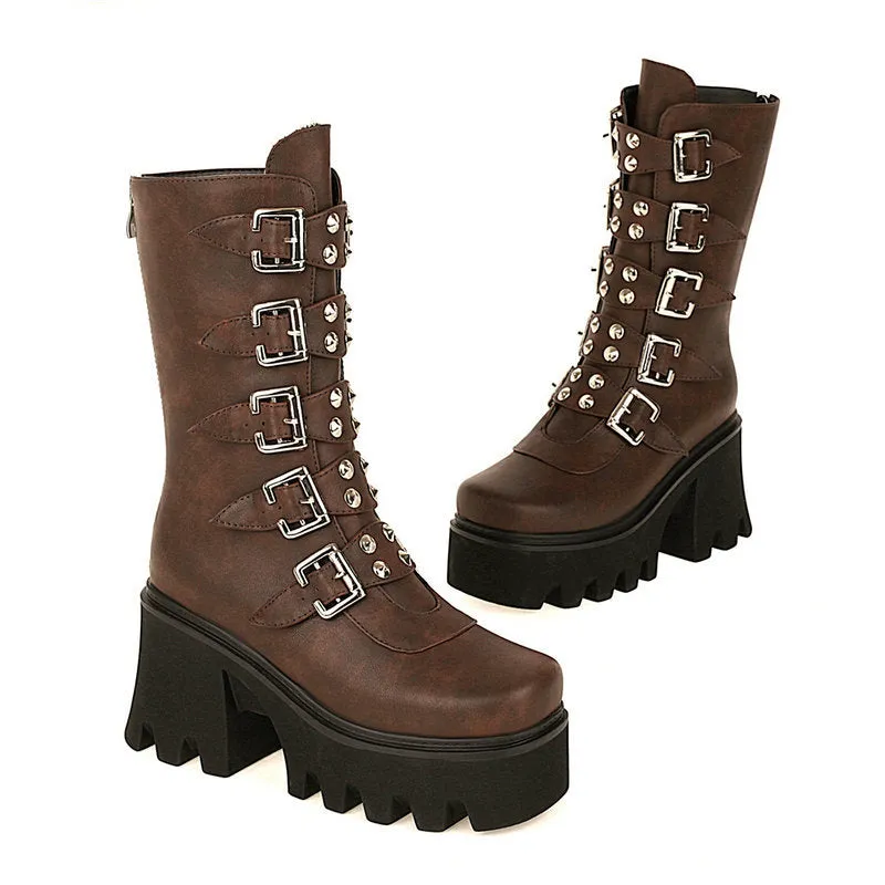 Funki Buys | Boots | Women's Chunky Mid-Calf Buckle Boot