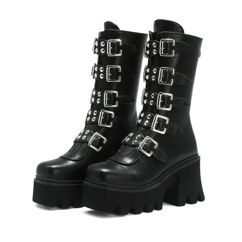 Funki Buys | Boots | Women's Chunky Mid-Calf Buckle Boot
