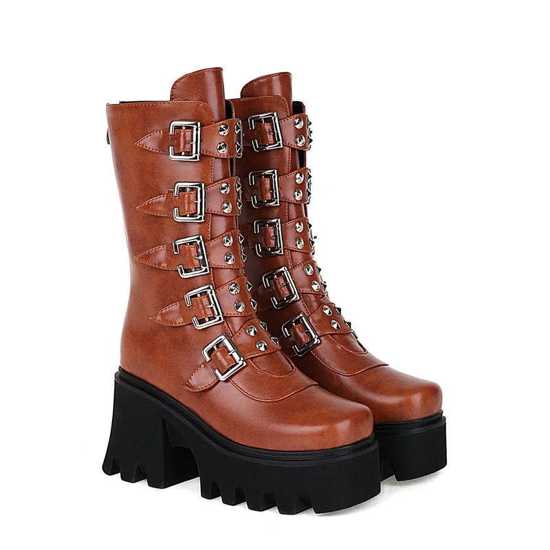 Funki Buys | Boots | Women's Chunky Mid-Calf Buckle Boot