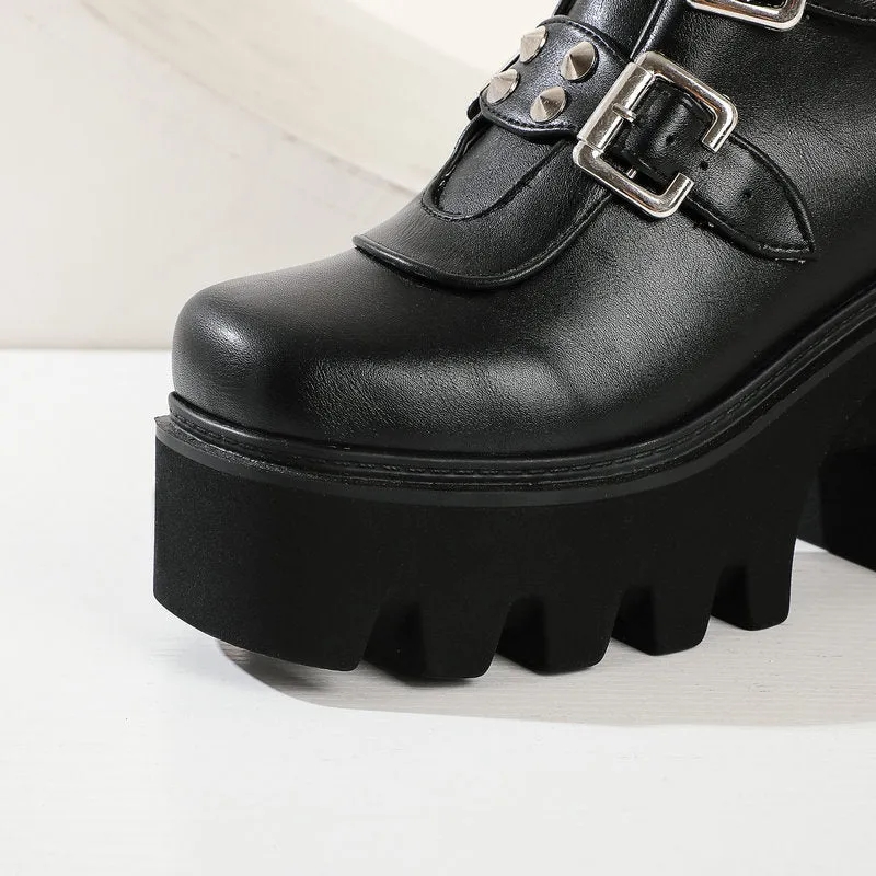Funki Buys | Boots | Women's Chunky Mid-Calf Buckle Boot
