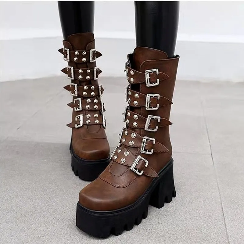 Funki Buys | Boots | Women's Chunky Mid-Calf Buckle Boot