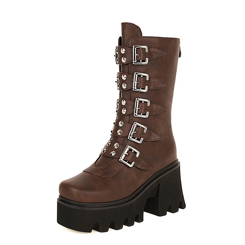 Funki Buys | Boots | Women's Chunky Mid-Calf Buckle Boot
