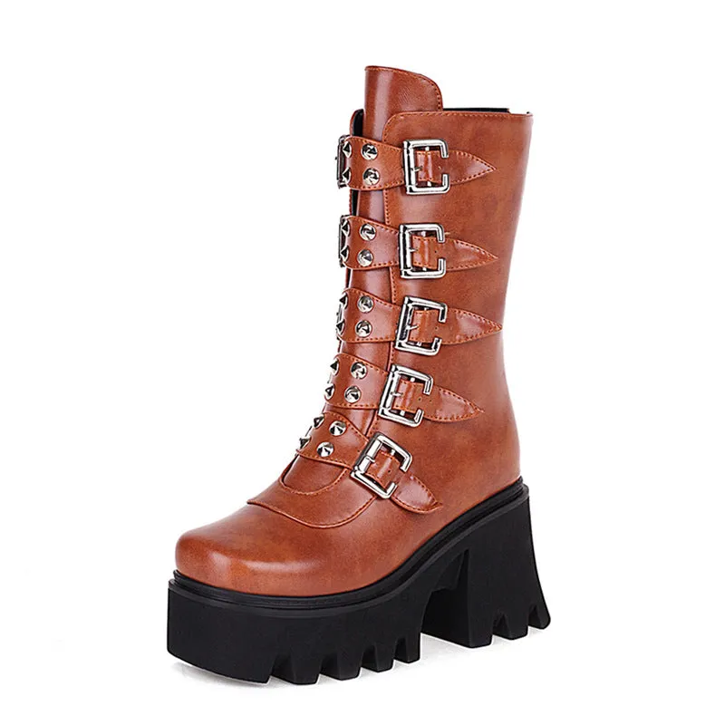 Funki Buys | Boots | Women's Chunky Mid-Calf Buckle Boot