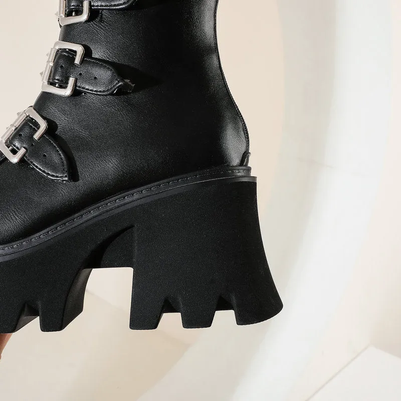 Funki Buys | Boots | Women's Chunky Mid-Calf Buckle Boot