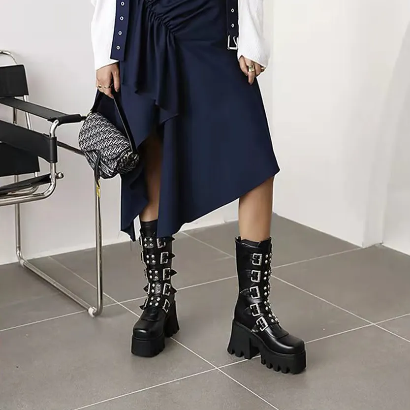 Funki Buys | Boots | Women's Chunky Mid-Calf Buckle Boot