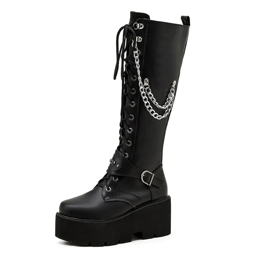 Funki Buys | Boots | Women's Grunge Motorcycle Boot | Chains
