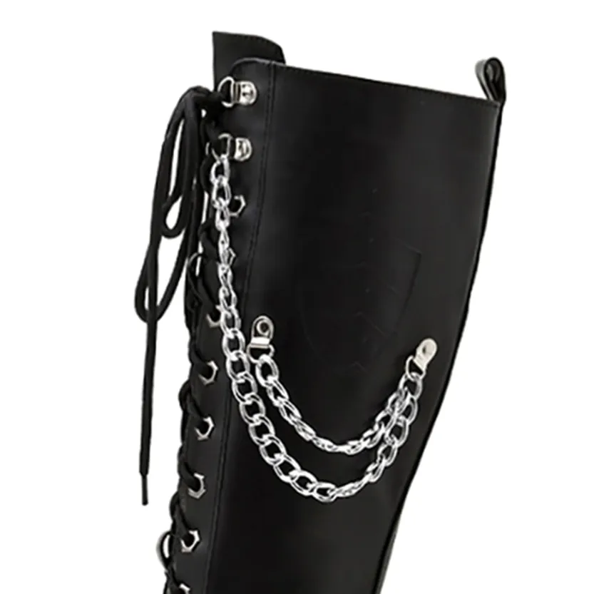Funki Buys | Boots | Women's Grunge Motorcycle Boot | Chains