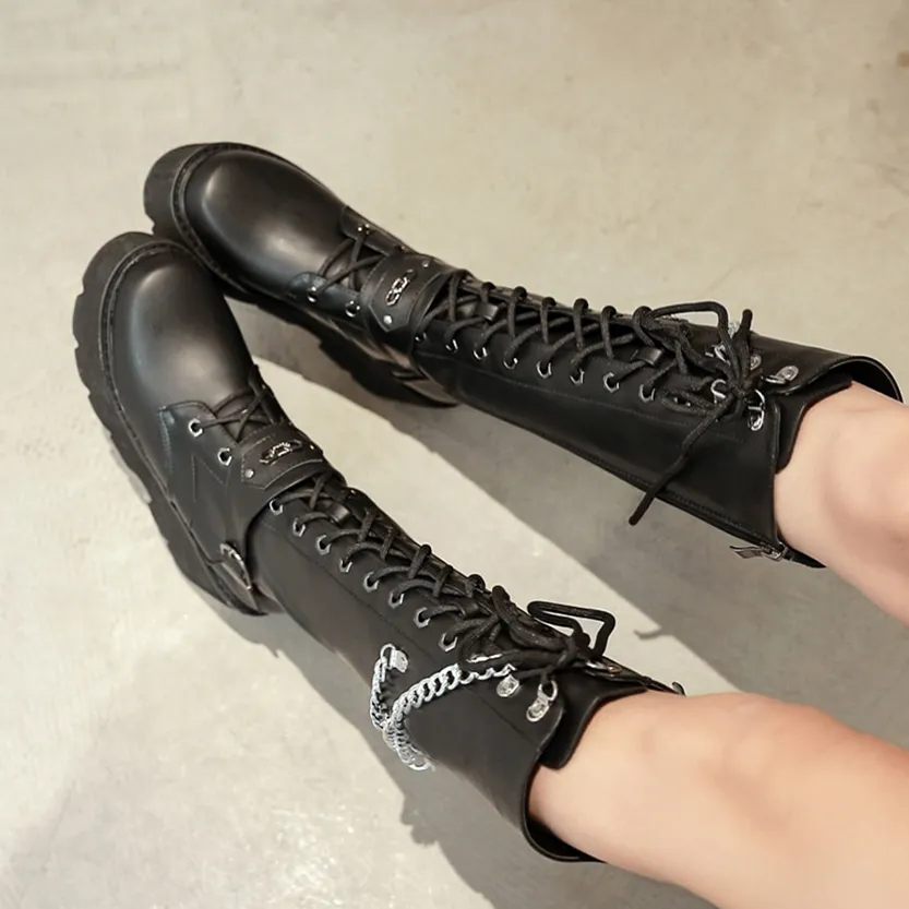Funki Buys | Boots | Women's Grunge Motorcycle Boot | Chains
