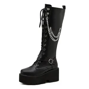 Funki Buys | Boots | Women's Grunge Motorcycle Boot | Chains