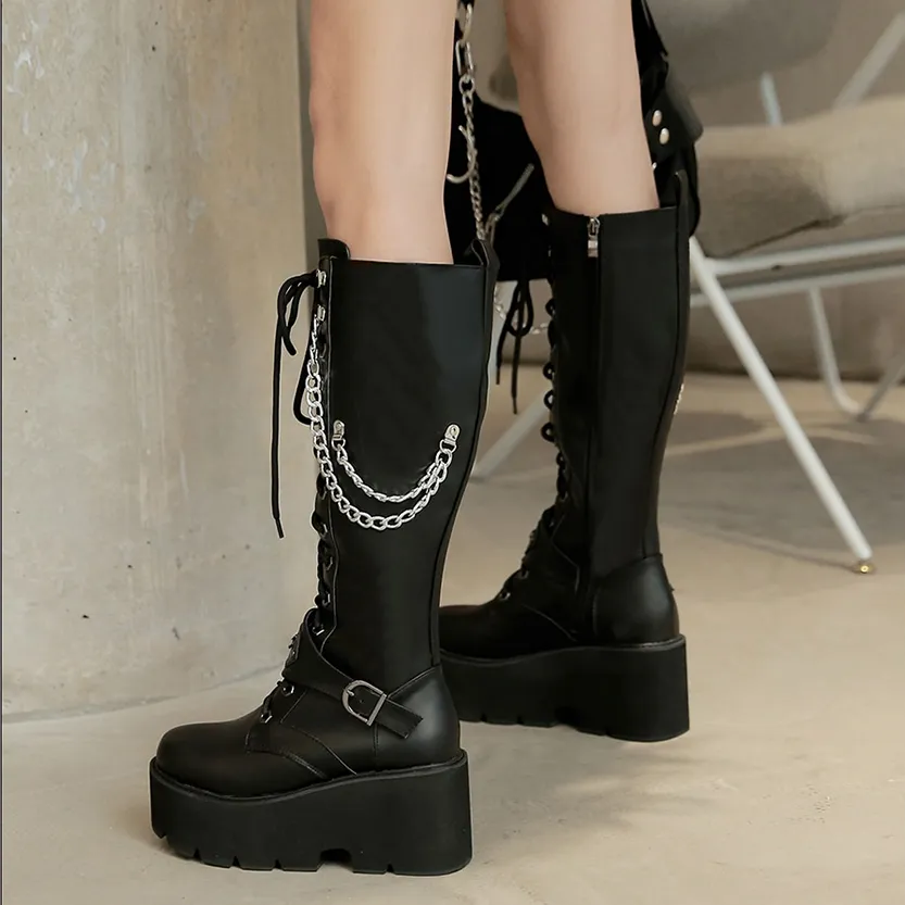 Funki Buys | Boots | Women's Grunge Motorcycle Boot | Chains