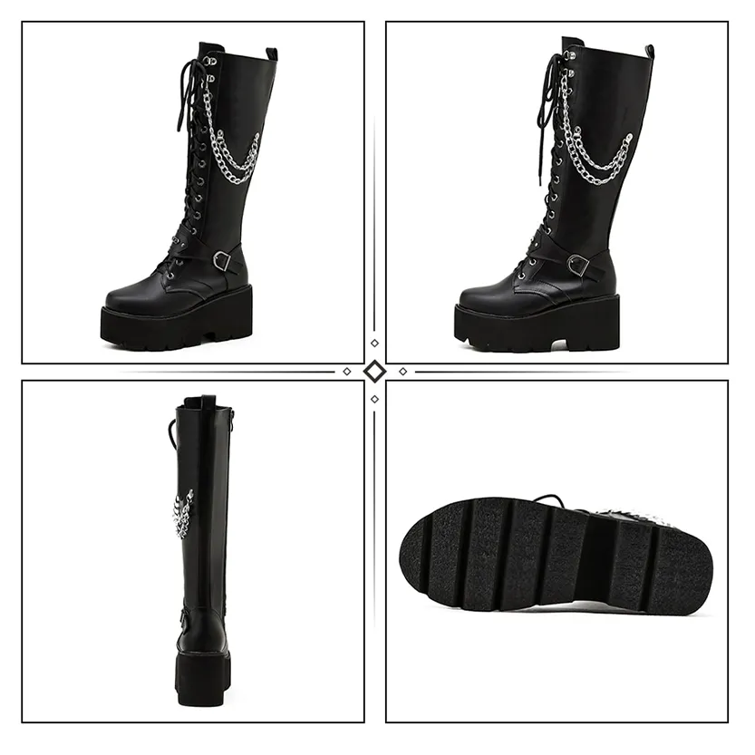 Funki Buys | Boots | Women's Grunge Motorcycle Boot | Chains