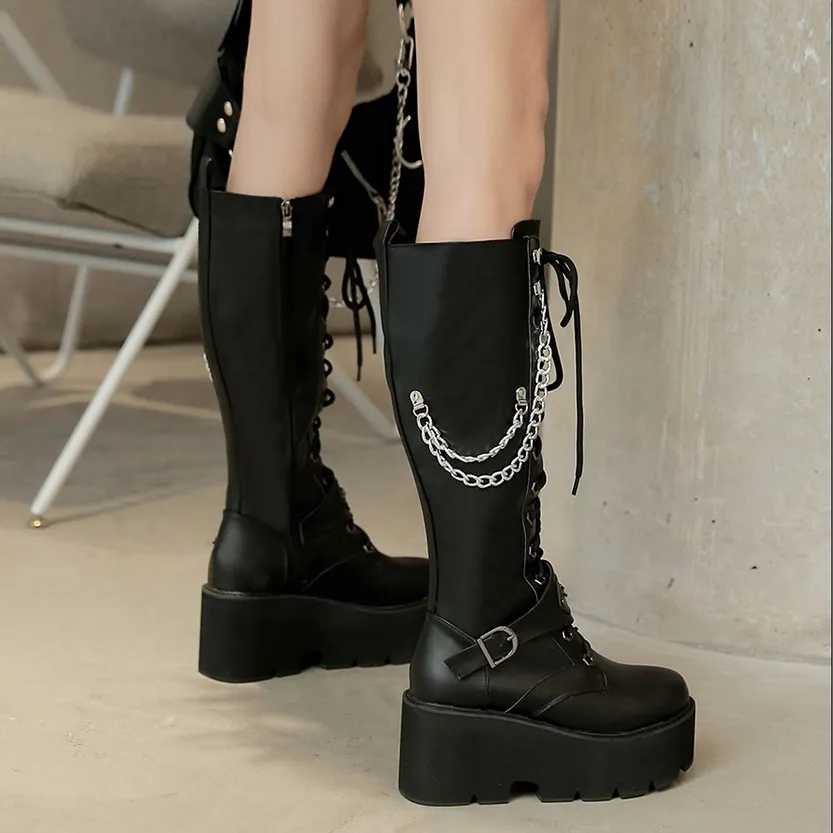 Funki Buys | Boots | Women's Grunge Motorcycle Boot | Chains
