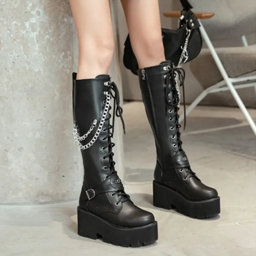Funki Buys | Boots | Women's Grunge Motorcycle Boot | Chains